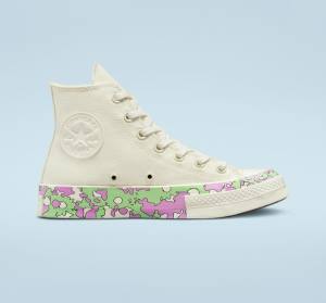 Tenis Cano Alto Converse Chuck 70 Crafted Florals Rosa Luz Verdes | CV-052DEN