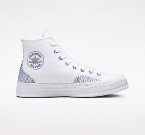 Tenis Cano Alto Converse Chuck 70 Stitched Branco Azul Anil | CV-317RAQ