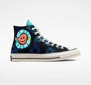 Tenis Cano Alto Converse Chuck 70 Sunny Floral Pretas Turquesa Azul Marinho | CV-841JUA