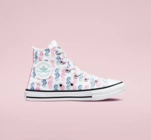 Tenis Cano Alto Converse Chuck Taylor All Star Seahorses Branco Rosa Luz | CV-325QYA