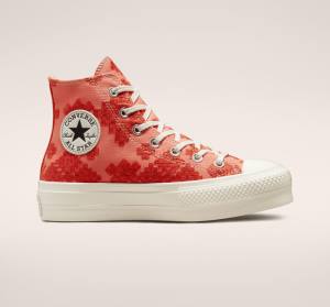 Tenis Cano Alto Converse Chuck Taylor All Star Lift Plataforma Tonal Embroidery Laranja | CV-572BHL