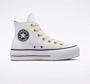 Tenis Cano Alto Converse Chuck Taylor All Star Lift Plataforma Splatter Branco Branco | CV-648YWZ