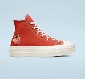 Tenis Cano Alto Converse Chuck Taylor All Star Lift Plataforma Peaches Laranja Pretas | CV-781JRN