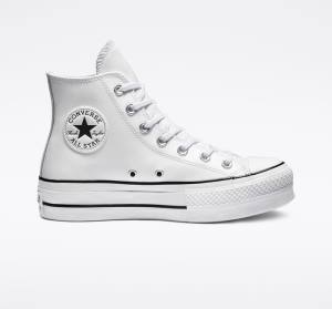 Tenis Cano Alto Converse Chuck Taylor All Star Lift Plataforma Couro Branco Pretas Branco | CV-835DZS