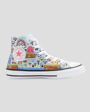 Tenis Cano Alto Converse Chuck Taylor All Star Girls Gamer Azuis Rosa Branco | CV-967BPA