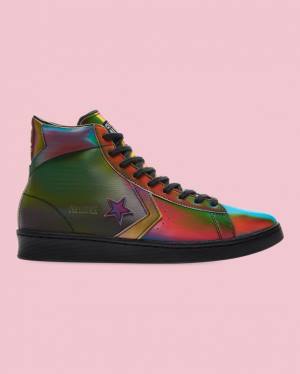 Tenis Cano Alto Converse Pro Couro Iridescent Pretas | CV-452NKD