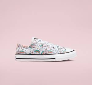 Tenis Cano Baixo Converse Chuck Taylor All Star Rainbow Castles Branco Rosa Turquesa | CV-324TSP