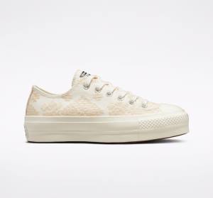 Tenis Cano Baixo Converse Chuck Taylor All Star Lift Plataforma Tonal Embroidery Branco | CV-531ZIY