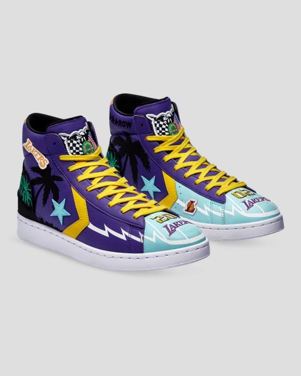 Tenis Cano Alto Converse Chinatown Market Pro Couro Azuis Roxo | CV-519OEF