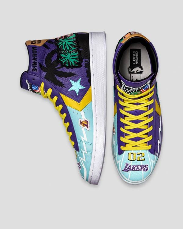 Tenis Cano Alto Converse Chinatown Market Pro Couro Azuis Roxo | CV-519OEF