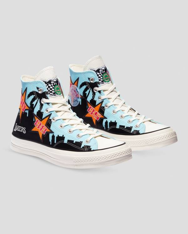 Tenis Cano Alto Converse Chinatown Market Chuck 70 Specialty Pretas Azuis | CV-703JIL