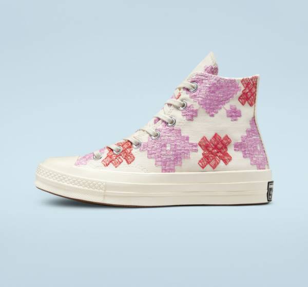 Tenis Cano Alto Converse Chuck 70 Bright Embroidery Rosa Vermelhas | CV-104CFX