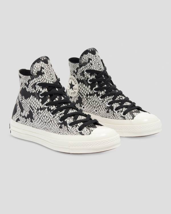 Tenis Cano Alto Converse Chuck 70 Couro Snake Print Bege Pretas | CV-798XFA