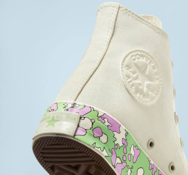 Tenis Cano Alto Converse Chuck 70 Crafted Florals Rosa Luz Verdes | CV-052DEN