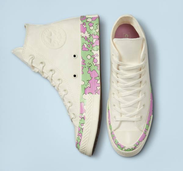 Tenis Cano Alto Converse Chuck 70 Crafted Florals Rosa Luz Verdes | CV-052DEN