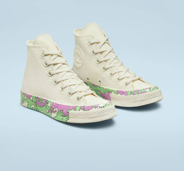 Tenis Cano Alto Converse Chuck 70 Crafted Florals Rosa Luz Verdes | CV-052DEN