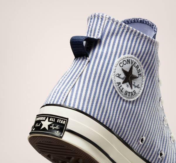 Tenis Cano Alto Converse Chuck 70 Crafted Stripe Azul Anil Pretas | CV-074YXC