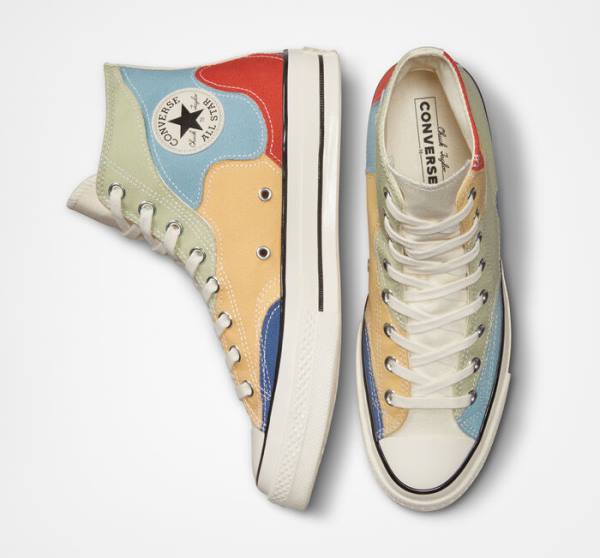 Tenis Cano Alto Converse Chuck 70 Crafted Patchwork Verde Oliva Azuis | CV-098IZF