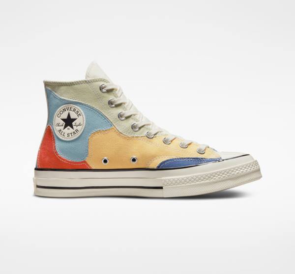 Tenis Cano Alto Converse Chuck 70 Crafted Patchwork Verde Oliva Azuis | CV-098IZF