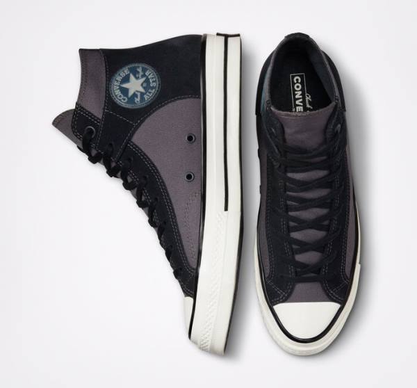 Tenis Cano Alto Converse Chuck 70 Crafted Lona Pretas Branco | CV-156KNV