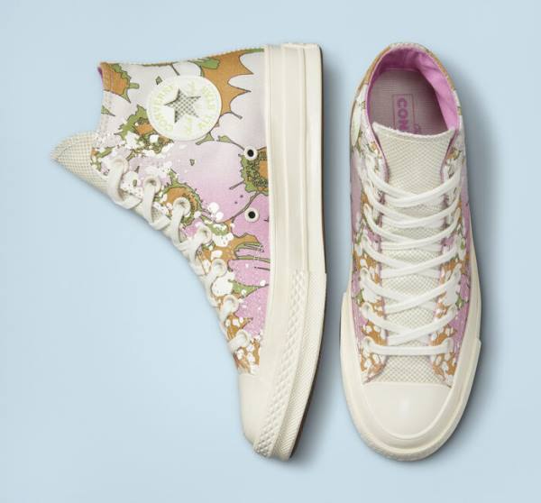 Tenis Cano Alto Converse Chuck 70 Crafted Florals Rosa Verde Oliva | CV-317UEZ