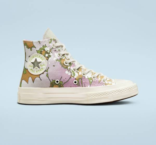 Tenis Cano Alto Converse Chuck 70 Crafted Florals Rosa Verde Oliva | CV-317UEZ