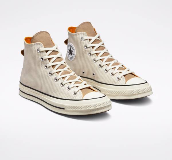 Tenis Cano Alto Converse Chuck 70 Crafted Stripe Marrom | CV-423PVC