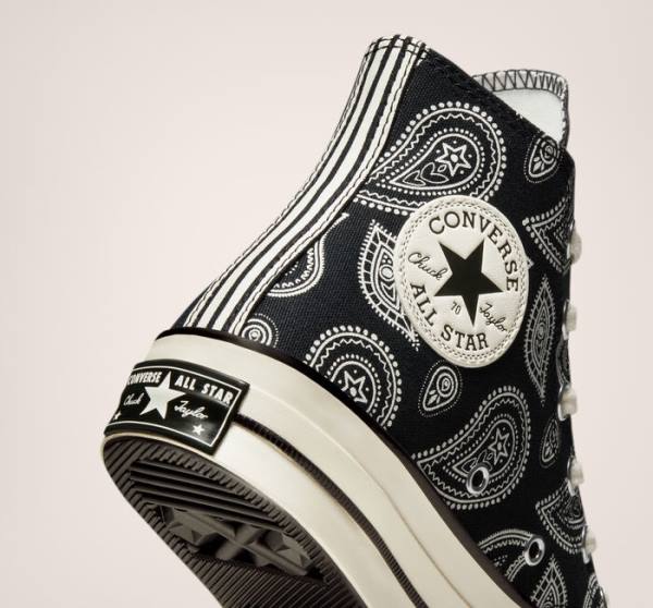 Tenis Cano Alto Converse Chuck 70 Paisley Pretas | CV-985PWK