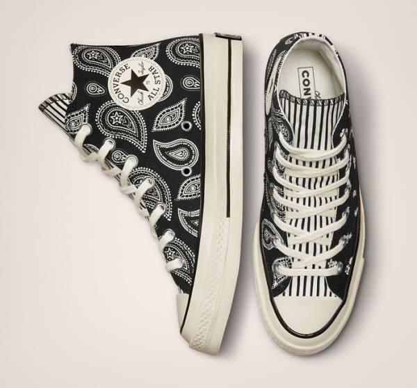 Tenis Cano Alto Converse Chuck 70 Paisley Pretas | CV-985PWK