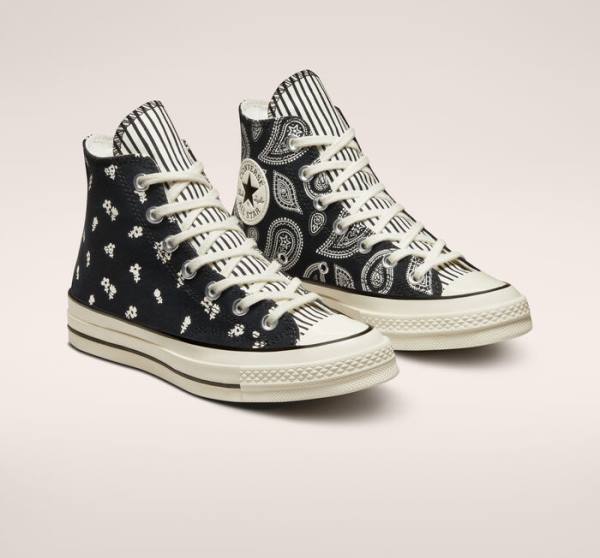 Tenis Cano Alto Converse Chuck 70 Paisley Pretas | CV-985PWK