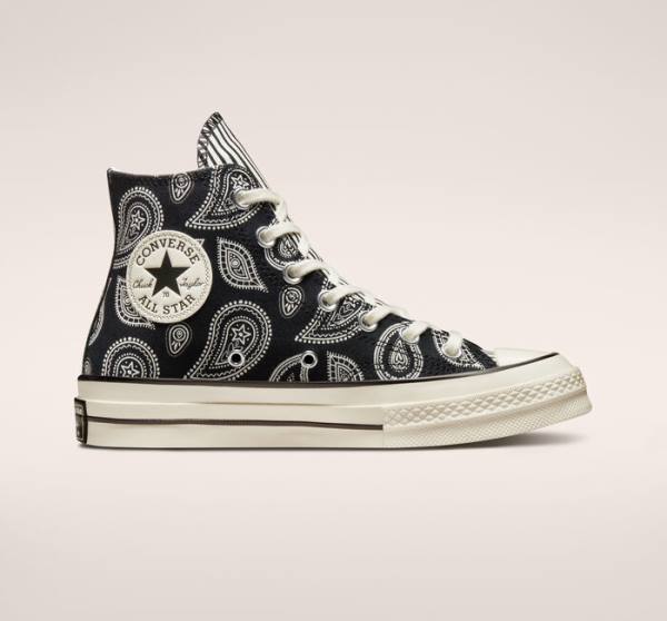 Tenis Cano Alto Converse Chuck 70 Paisley Pretas | CV-985PWK