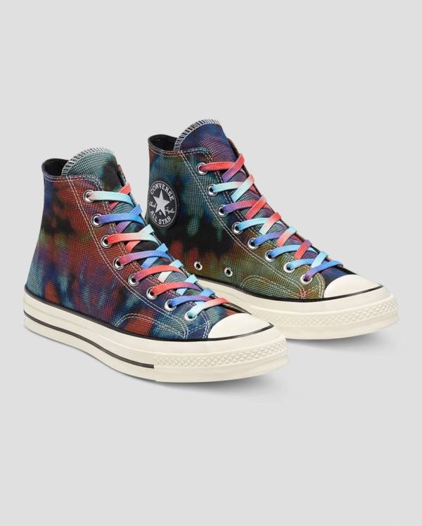 Tenis Cano Alto Converse Chuck 70 Plaid Tie Dye Pretas | CV-149OXB