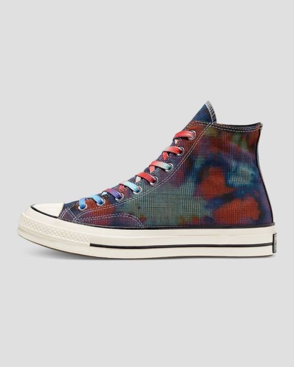 Tenis Cano Alto Converse Chuck 70 Plaid Tie Dye Pretas | CV-149OXB