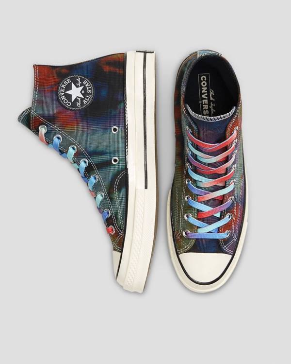 Tenis Cano Alto Converse Chuck 70 Plaid Tie Dye Pretas | CV-149OXB