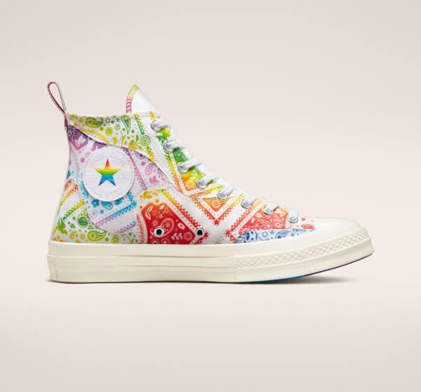 Tenis Cano Alto Converse Chuck 70 Pride Branco Vermelhas | CV-594IGR