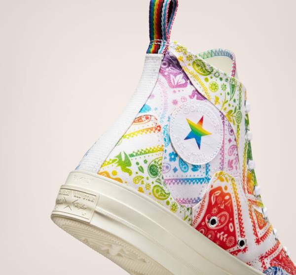 Tenis Cano Alto Converse Chuck 70 Pride Branco Vermelhas | CV-619KSA