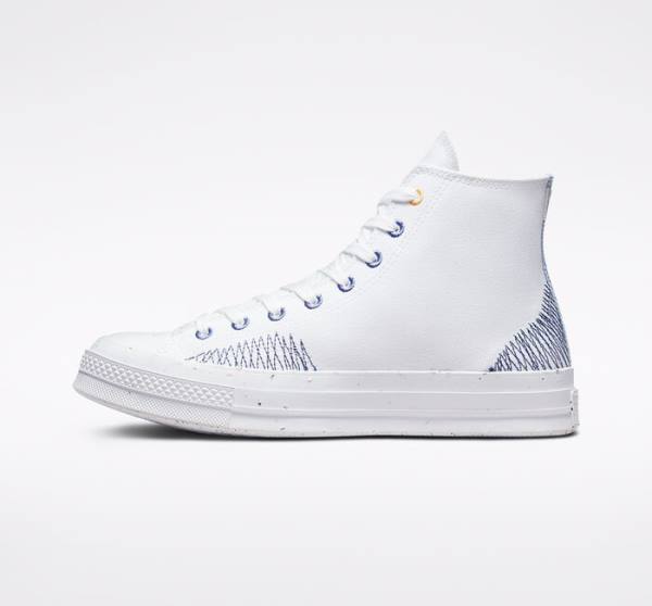 Tenis Cano Alto Converse Chuck 70 Stitched Branco Azul Anil | CV-315CJQ