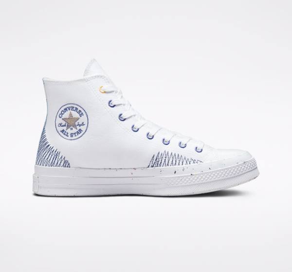 Tenis Cano Alto Converse Chuck 70 Stitched Branco Azul Anil | CV-315CJQ