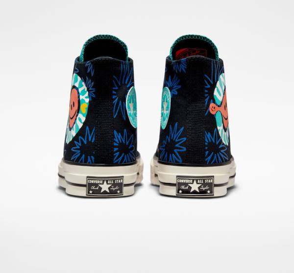 Tenis Cano Alto Converse Chuck 70 Sunny Floral Pretas Turquesa Azul Marinho | CV-841JUA