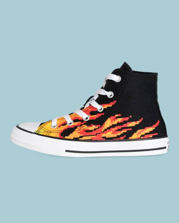 Tenis Cano Alto Converse Chuck Taylor All Star Flame Print Pretas | CV-041AOY