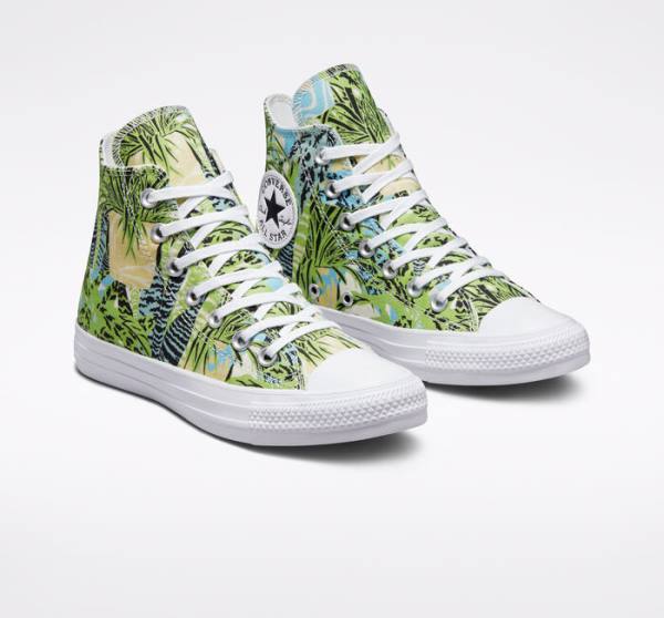 Tenis Cano Alto Converse Chuck Taylor All Star Tropical Florals Luz Verdes Branco | CV-089LWM