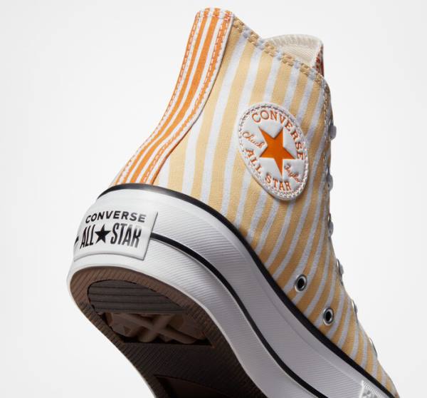 Tenis Cano Alto Converse Chuck Taylor All Star Lift Plataforma Stripes Branco Manga Amarelas Escuro | CV-132JAZ