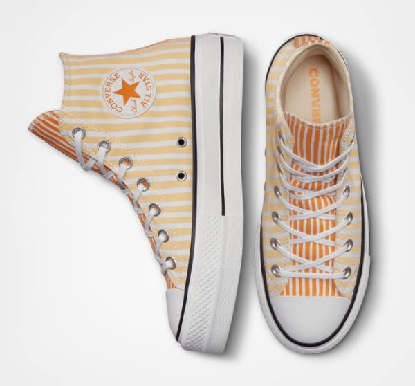 Tenis Cano Alto Converse Chuck Taylor All Star Lift Plataforma Stripes Branco Manga Amarelas Escuro | CV-132JAZ