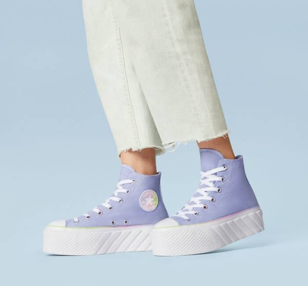 Tenis Cano Alto Converse Chuck Taylor All Star 2X Lift Plataforma Pastel Gradient Azuis Branco | CV-216BPU