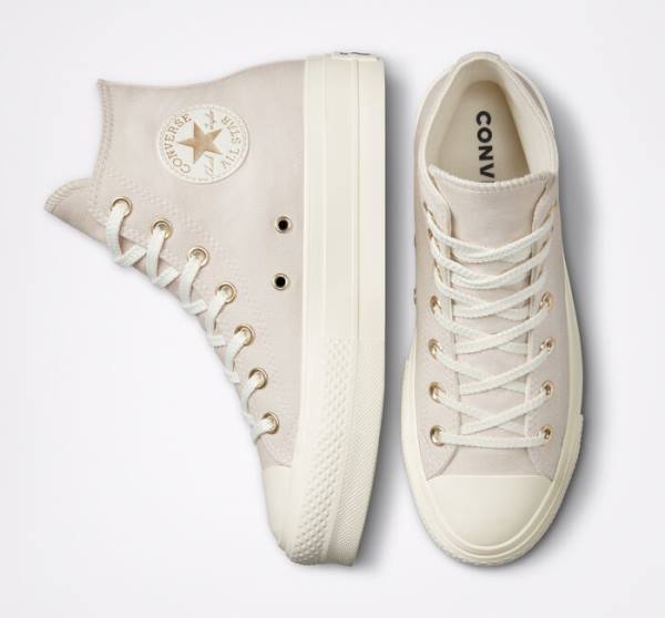 Tenis Cano Alto Converse Chuck Taylor All Star Lift Plataforma Golden Elements Marrom Luz Douradas | CV-241ARE