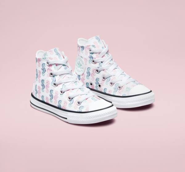 Tenis Cano Alto Converse Chuck Taylor All Star Seahorses Branco Rosa Luz | CV-325QYA