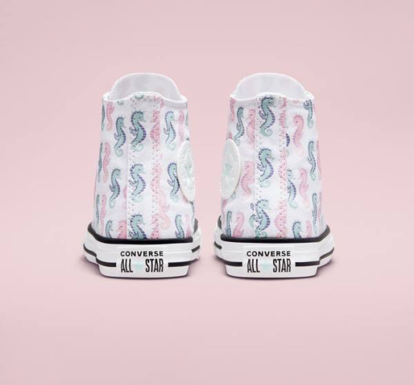 Tenis Cano Alto Converse Chuck Taylor All Star Seahorses Branco Rosa Luz | CV-325QYA