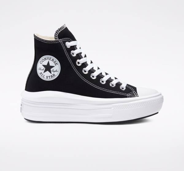 Tenis Cano Alto Converse Chuck Taylor All Star Move Plataforma Pretas Bege Branco | CV-341MCW