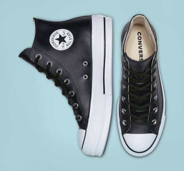 Tenis Cano Alto Converse Chuck Taylor All Star Plataforma Clean Couro Pretas Branco | CV-347MUN