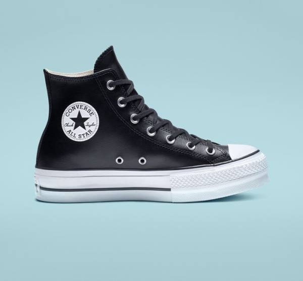 Tenis Cano Alto Converse Chuck Taylor All Star Plataforma Clean Couro Pretas Branco | CV-347MUN